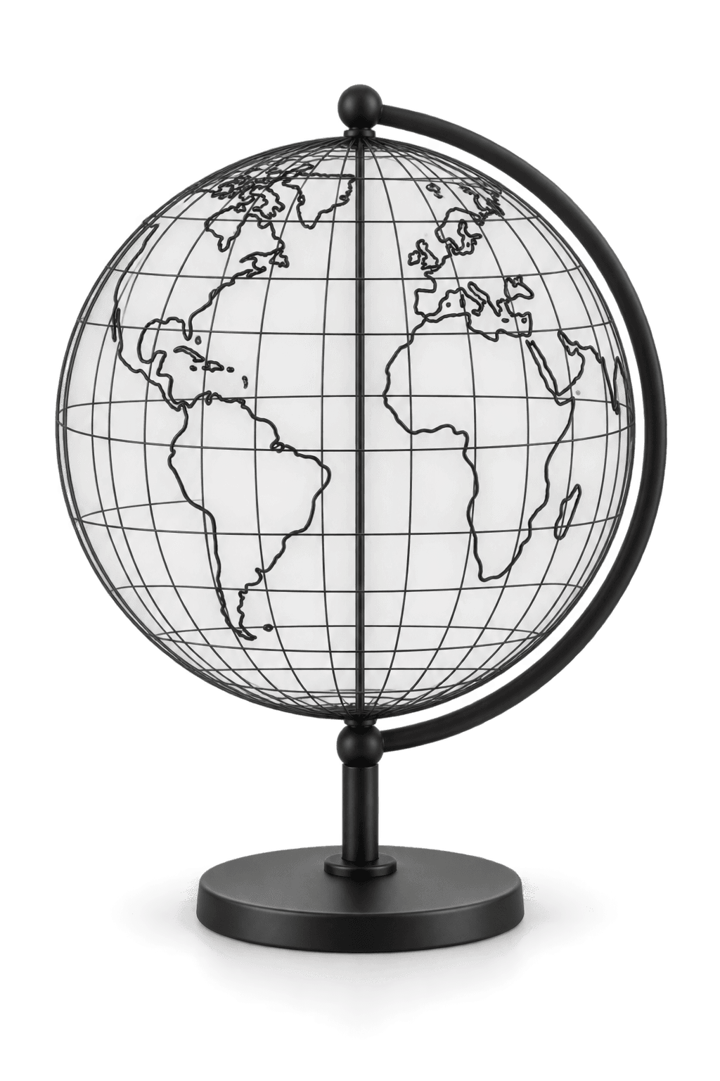 SNGLL global operations — wireframe globe with an amber connection arc